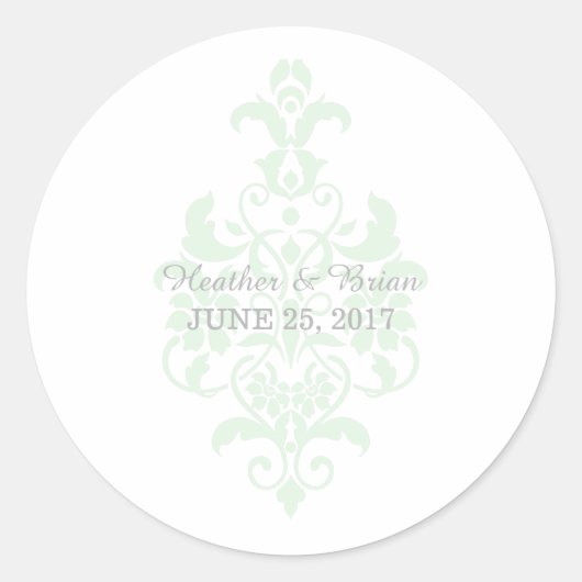 Mint Green Subtle Damask Wedding Stickers (Voorkant)