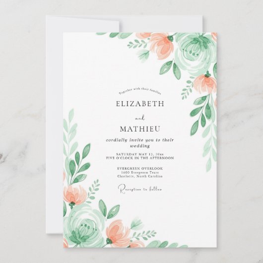 Mint Green Subtle Floral Wedding Kaart (Voorkant)