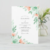 Mint Green Subtle Floral Wedding Kaart (Staand voorkant)