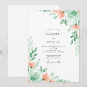 Mint Green Subtle Floral Wedding Kaart (Voorkant / Achterkant)