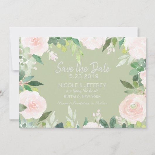 Mint Green Succulent Flower Wedding Save the Date (Voorkant)