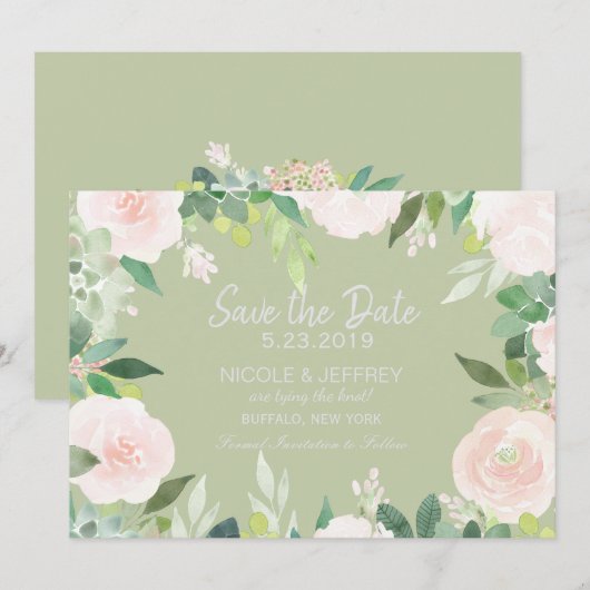 Mint Green Succulent Flower Wedding Save the Date (Voorkant / Achterkant)