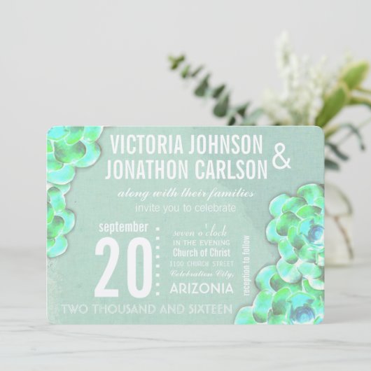 Mint Green Succulent Moderne bruiloft Kaart (Staand voorkant)