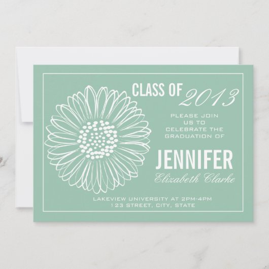 Mint Green Sun Flower Afstuderen Invitation Kaart (Voorkant)