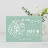 Mint Green Sun Flower Afstuderen Invitation Kaart (Staand voorkant)