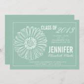 Mint Green Sun Flower Afstuderen Invitation Kaart (Voorkant / Achterkant)