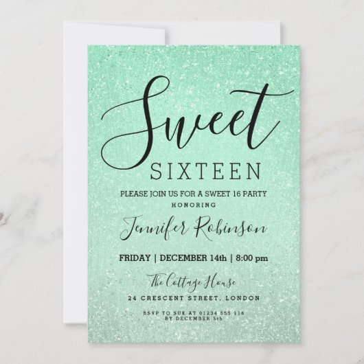 Mint Green Sweet 16 Birthday Glitter Look Paint Kaart (Voorkant)