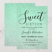 Mint Green Sweet 16 Birthday Glitter Look Paint Kaart (Voorkant / Achterkant)