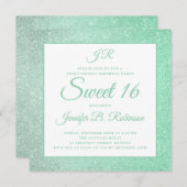 Mint Green Sweet 16 Birthday Monogram Glitter Kaart (Voorkant / Achterkant)