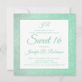 Mint Green Sweet 16 Birthday Monogram Glitter Kaart (Voorkant)