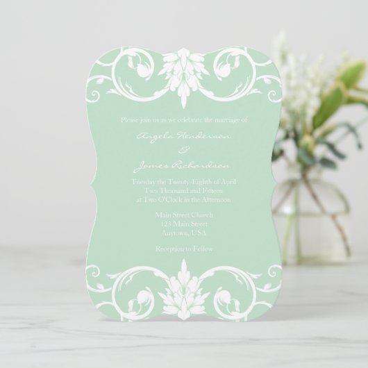 Mint Green Swirl Bracket Weddenschap Kaart (Staand voorkant)