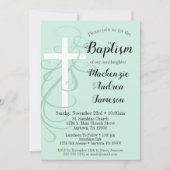 Mint Green Swirl Cross Baptism Invitation Girl Boy Kaart (Voorkant)