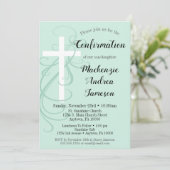 Mint Green Swirl Cross Bevestiging Uitnodiging (Staand voorkant)