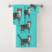 Mint Green Tabby Cat Cats Boys Sunbril Cool Bad Handdoek (Insitu)