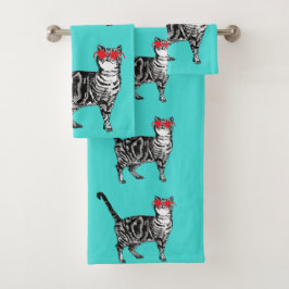 Mint Green Tabby Cat Cats Boys Sunbril Cool Bad Handdoek