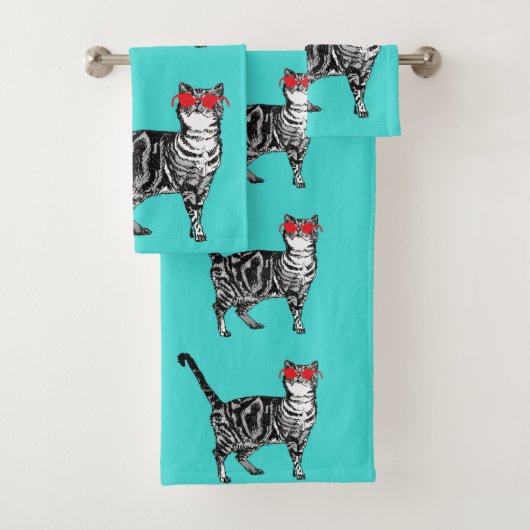 Mint Green Tabby Cat Cats Boys Sunbril Cool Bad Handdoek (Insitu)