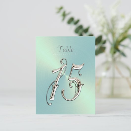 Mint Green Table Numbers Fancy Zilveren Vijftien Briefkaart (Staand voorkant)
