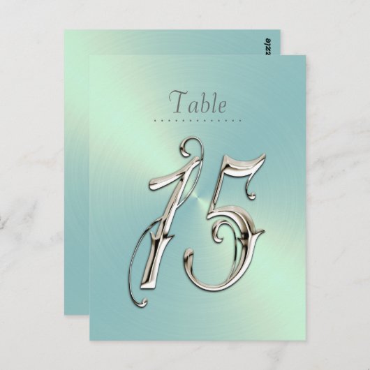 Mint Green Table Numbers Fancy Zilveren Vijftien Briefkaart (Voorkant / Achterkant)