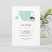 Mint Green Tea Cup en Macarons Baby shower Kaart (Staand voorkant)