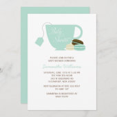 Mint Green Tea Cup en Macarons Baby shower Kaart (Voorkant / Achterkant)