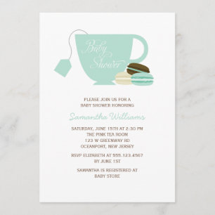Mint Green Tea Cup en Macarons Baby shower Kaart