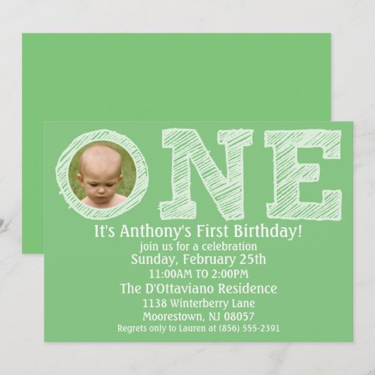 Mint Green The Big One First Birthday Party Kaart (Voorkant / Achterkant)