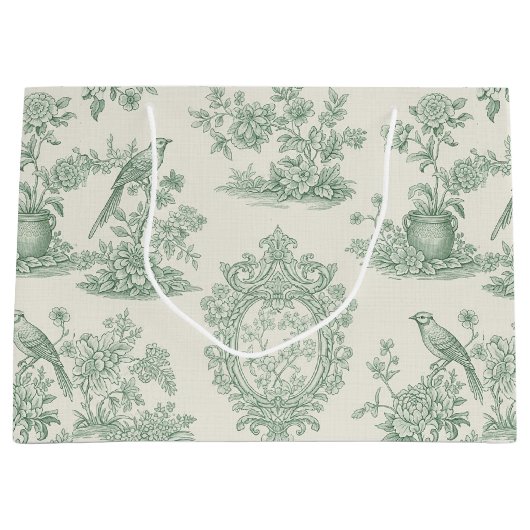 Mint Green Toile Floral and Bird Pattern Groot Cadeauzakje (Voorkant)