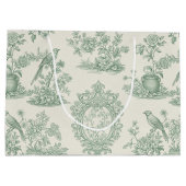 Mint Green Toile Floral and Bird Pattern Groot Cadeauzakje (Achterkant)