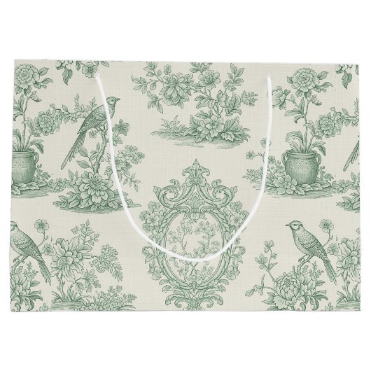 Mint Green Toile Floral and Bird Pattern Groot Cadeauzakje (Achterkant)