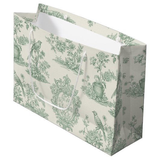 Mint Green Toile Floral and Bird Pattern Groot Cadeauzakje (Voorkant Gekanteld)