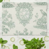 Mint Green Toile Floral and Bird Pattern Theedoek (Gevouwen)