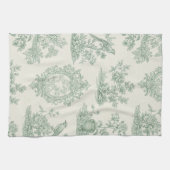 Mint Green Toile Floral and Bird Pattern Theedoek (Horizontaal)