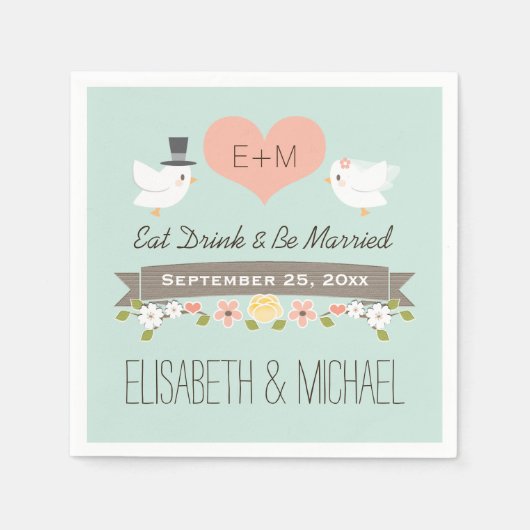 Mint Green Tortelduifjes Dove Wedding Servet (Voorkant)
