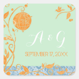Mint Green Tortelduifjes Weddenschap Monogrammen Vierkante Sticker