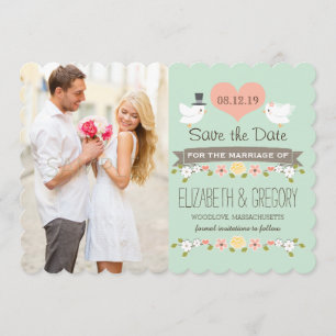 Mint Green Tortelduifjes Wedding Save the Date Kaa