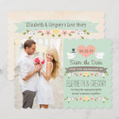 Mint Green Tortelduifjes Wedding Save the Date Kaa (Voorkant / Achterkant)