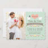 Mint Green Tortelduifjes Wedding Save the Date Kaa (Voorkant)