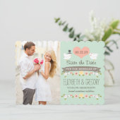 Mint Green Tortelduifjes Wedding Save the Date Kaa (Staand voorkant)
