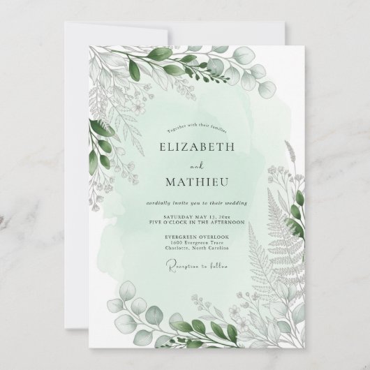 Mint Green Tranquil Fern Wedding Kaart (Voorkant)