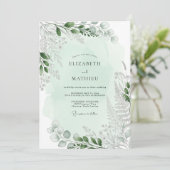 Mint Green Tranquil Fern Wedding Kaart (Staand voorkant)