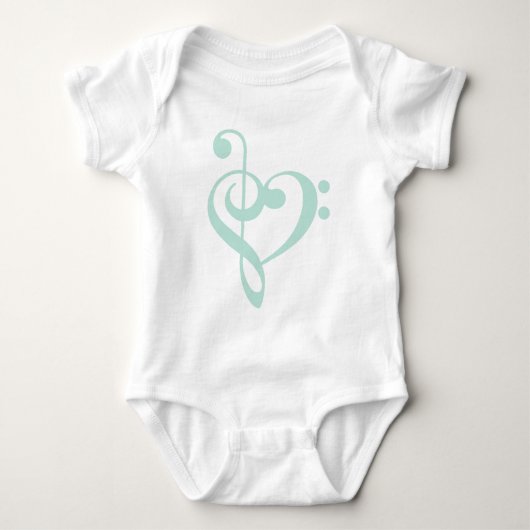 Mint Green Treble Clef & Bass Clef Hart Romper (Voorkant)
