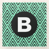 Mint Green Trendy Chevron Pattern Monogram Glazen Onderzetter (Voorkant)