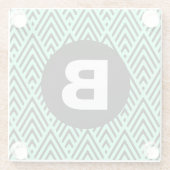 Mint Green Trendy Chevron Pattern Monogram Glazen Onderzetter (Achterkant)