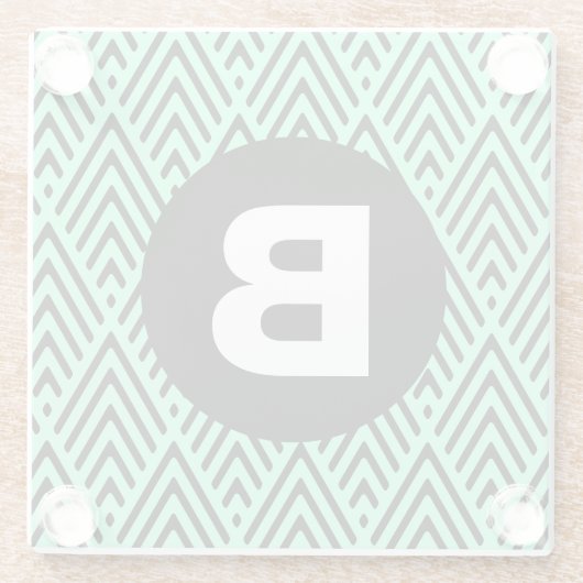 Mint Green Trendy Chevron Pattern Monogram Glazen Onderzetter (Achterkant)