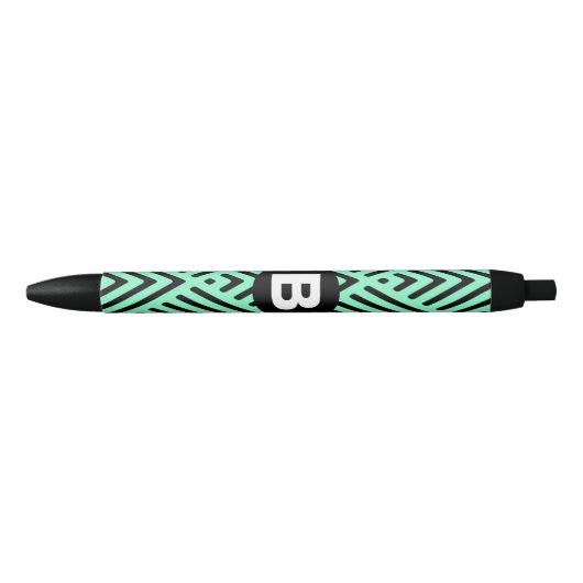 Mint Green Trendy Chevron Pattern Monogram Zwarte Inkt Pen (Voorkant)