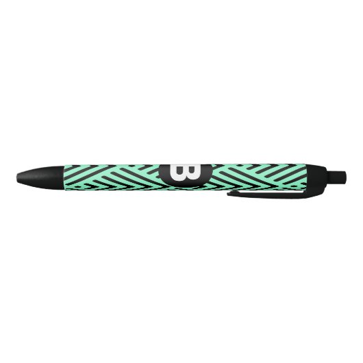 Mint Green Trendy Chevron Pattern Monogram Zwarte Inkt Pen (Bodem)