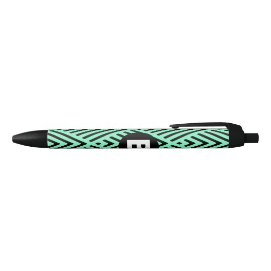 Mint Green Trendy Chevron Pattern Monogram Zwarte Inkt Pen (Bovenkant)