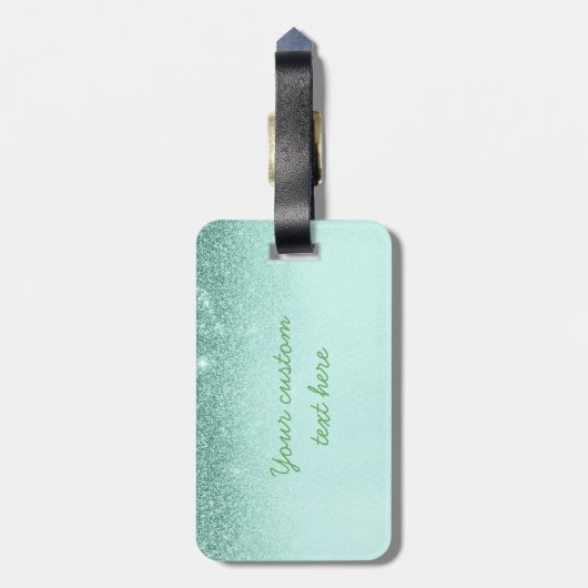 Mint Green Trendy Ombre Glitter Monogram Luggage Bagagelabel (Achterkant verticaal)
