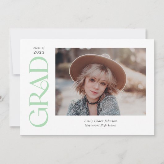 Mint Green Trendy Serif Twee foto's Afstuderen Aankondiging (Voorkant)