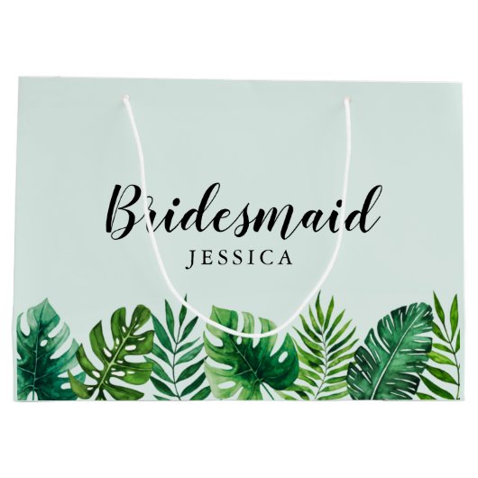 Mint Green Tropische Waterverf bladeren bruidsmeis Groot Cadeauzakje (Achterkant)